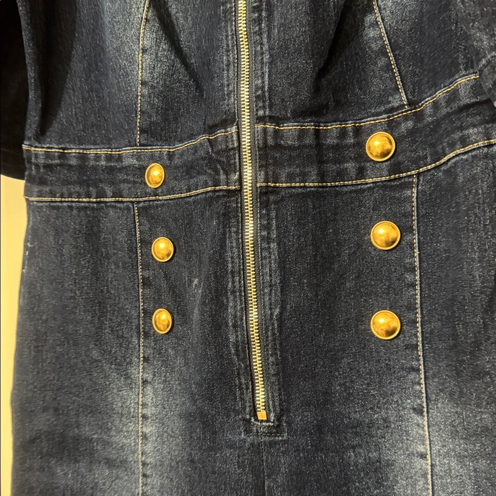 VENUS Dark Blue Denim Jumpsuit with Gold-Tone Buttons - Picture 2 of 5